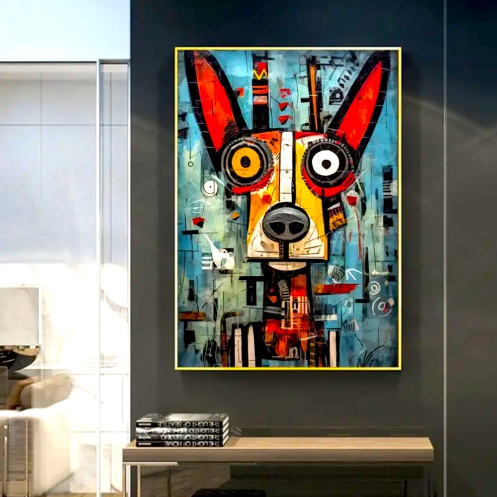 Canvas Abstract Dog Vibrant Bold and Colorful Unframed Print